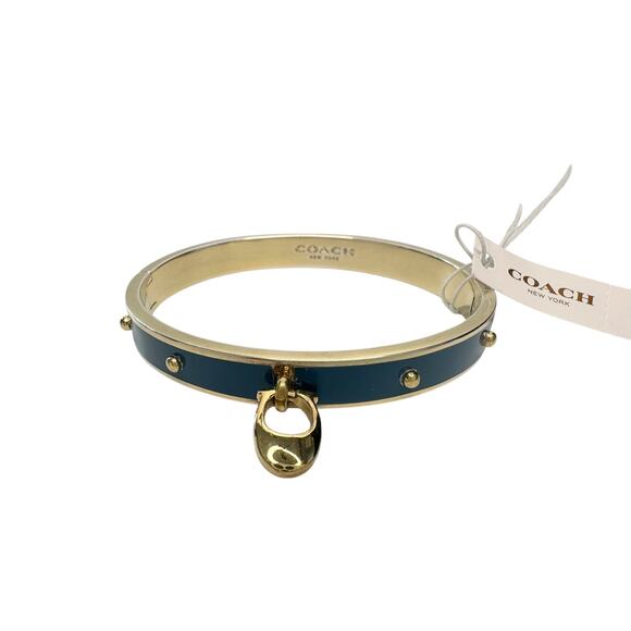 Coach Enamel Riveted Signature C Hinge Bangle Bracelet Teal Green- NWT - Picture 6 of 8
